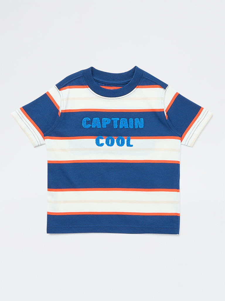 HOP Kids Boys Navy Striped Cotton T-Shirt