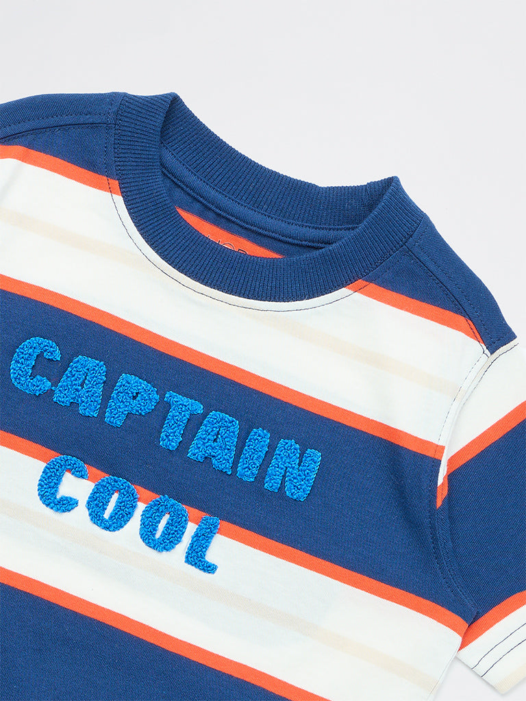 HOP Kids Boys Navy Striped Cotton T-Shirt