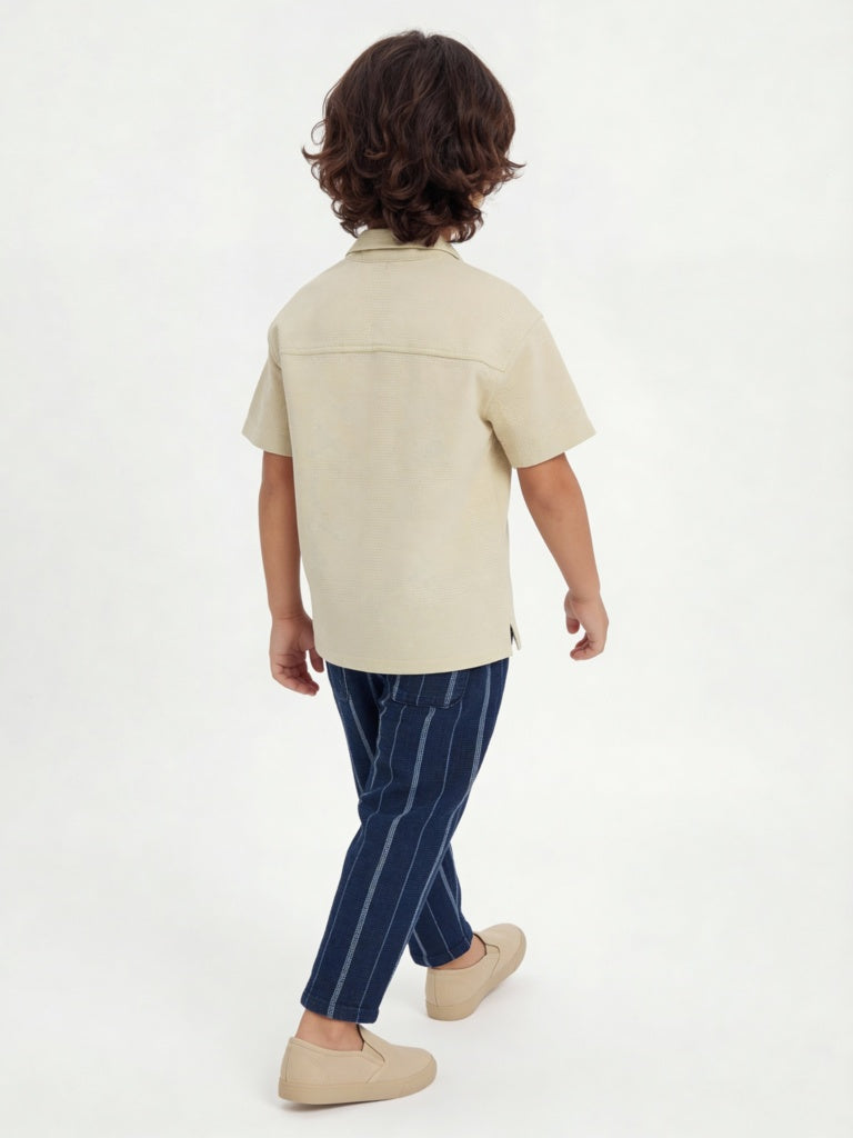 HOP Kids Boys Navy Striped Mid-Rise Cotton Trousers