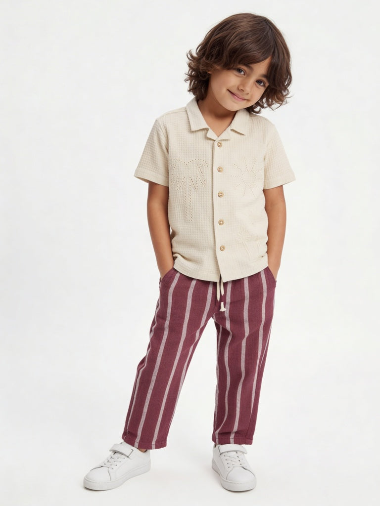 HOP Kids Boys Dusty Rose Striped Mid-Rise Cotton Trousers