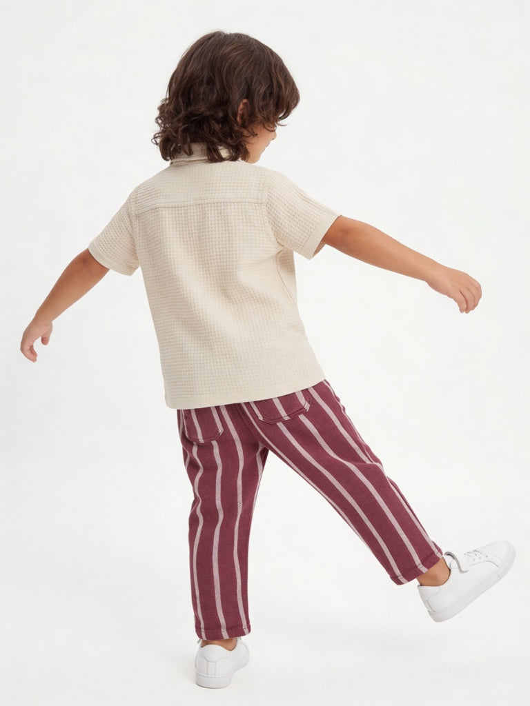 HOP Kids Boys Dusty Rose Striped Mid-Rise Cotton Trousers