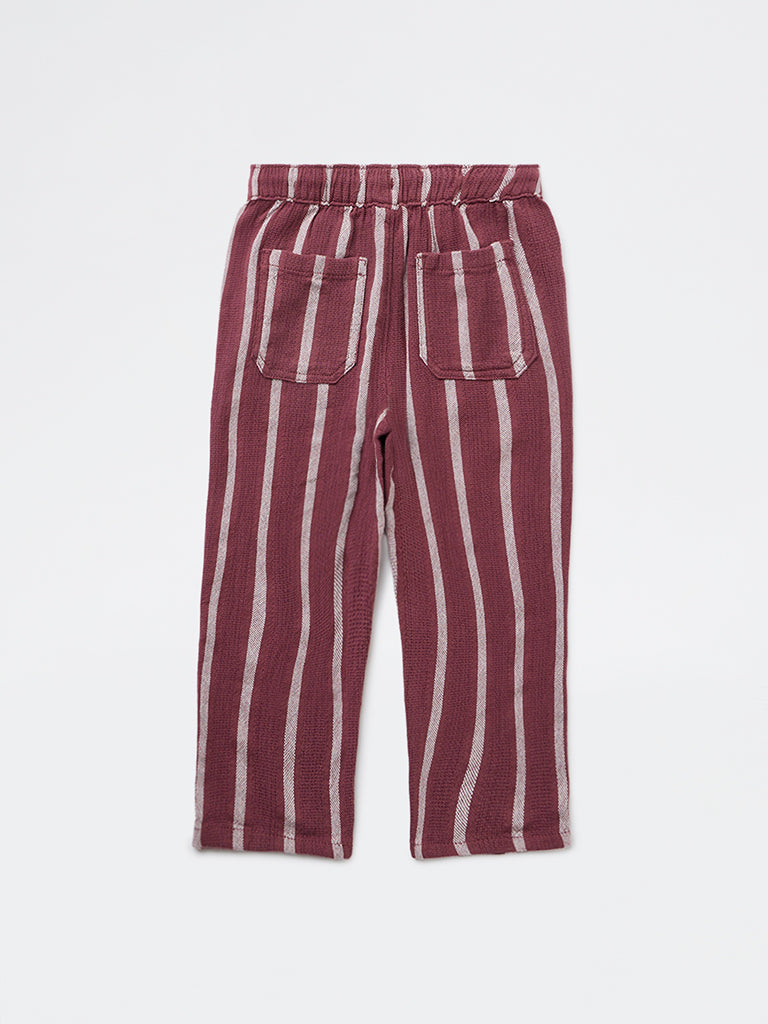 HOP Kids Boys Dusty Rose Striped Mid-Rise Cotton Trousers