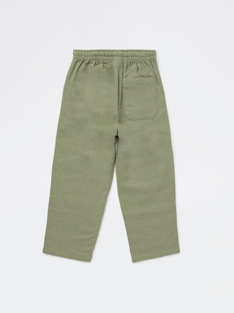 HOP Kids Boys Sage Solid Mid-Rise Cotton-Blend Trousers