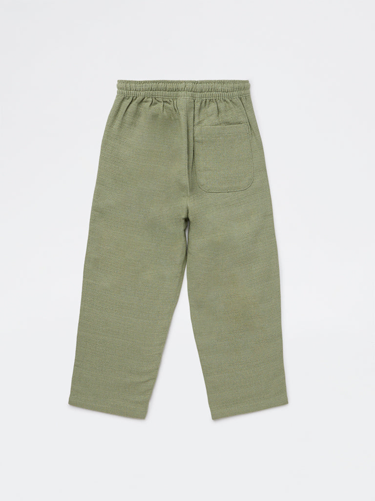 HOP Kids Boys Sage Solid Mid-Rise Cotton-Blend Trousers