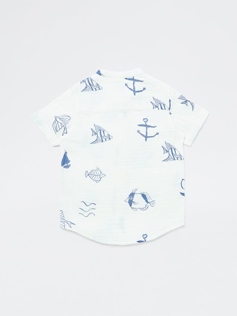 HOP Kids Boys White Sea-Inspired Cotton Shirt