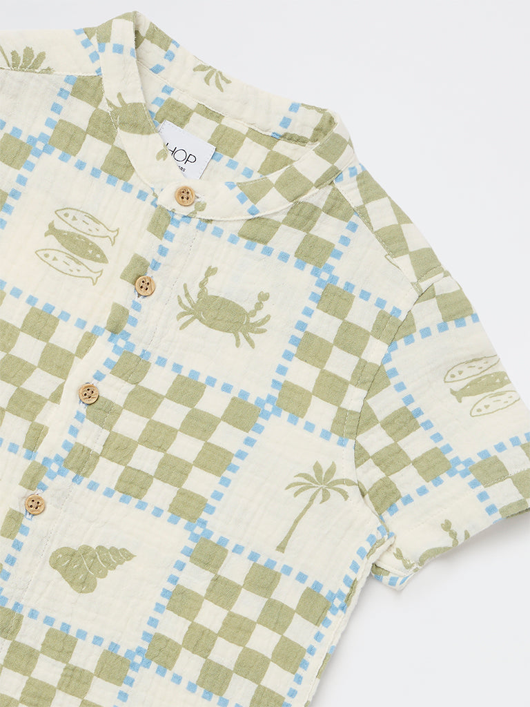 HOP Kids Boys Off-White Printed Cotton Shirt
