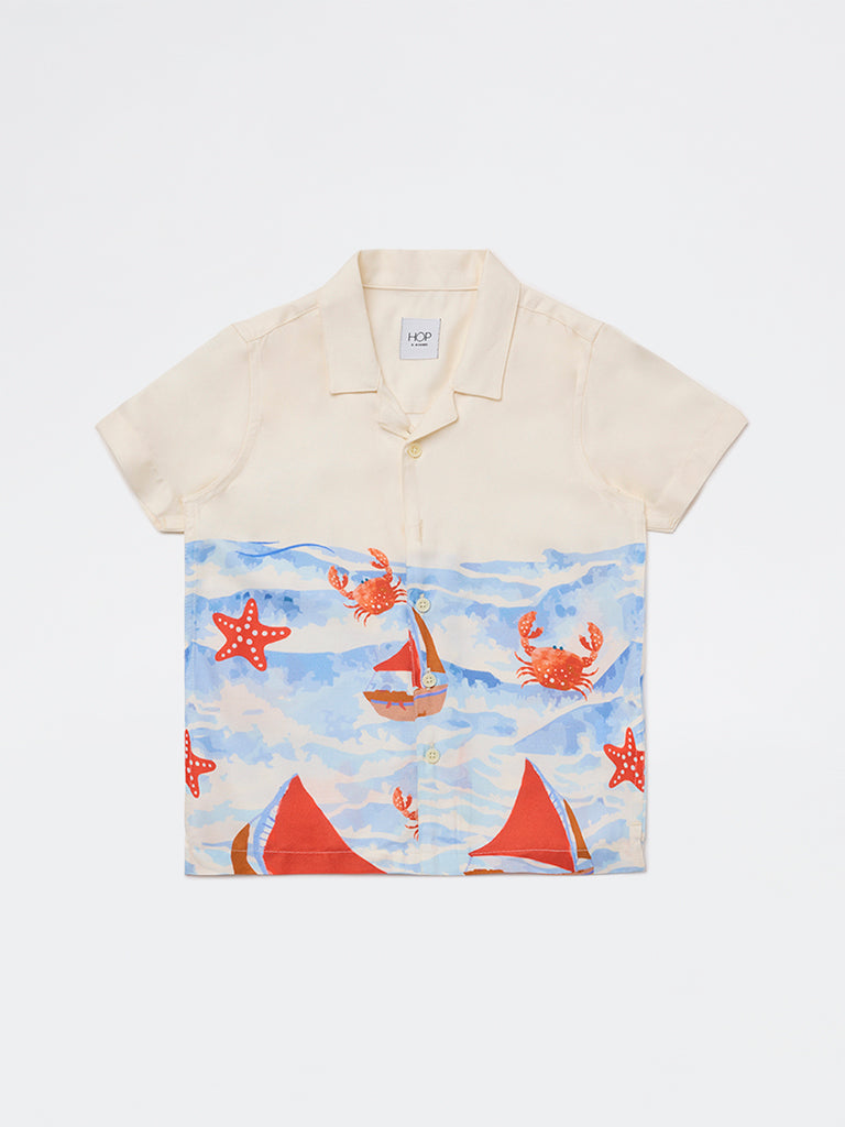 HOP Kids Boys Off-White Printed Resort-Fit Shirt