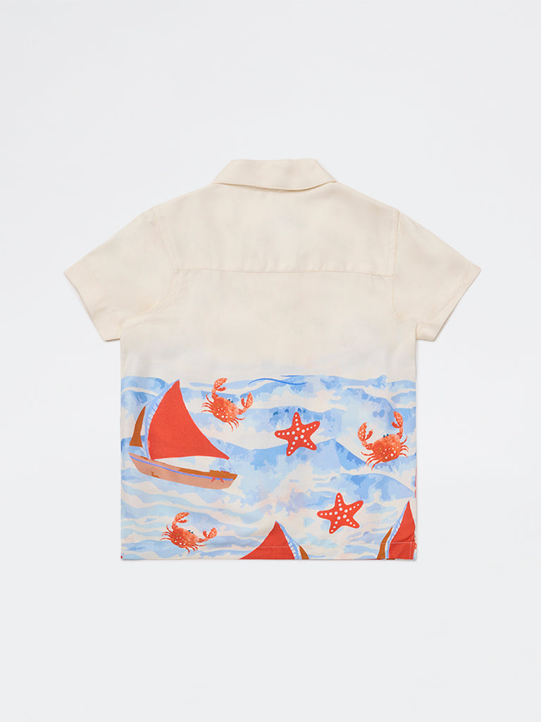 HOP Kids Boys Off-White Printed Resort-Fit Shirt