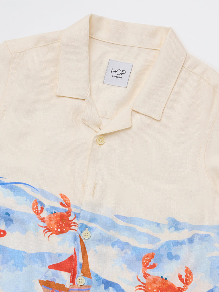 HOP Kids Boys Off-White Printed Resort-Fit Shirt