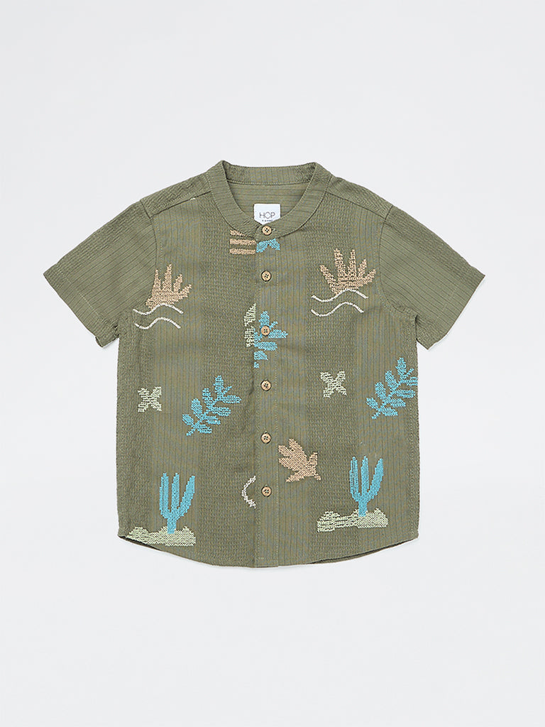 Buy HOP Kids Boys Olive Embroidered Cotton Shirt from Westside
