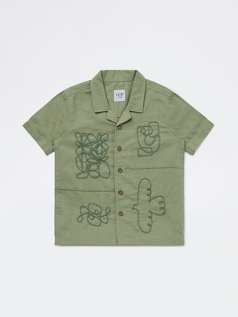 HOP Kids Boys Sage Embroidered Cotton Shirt