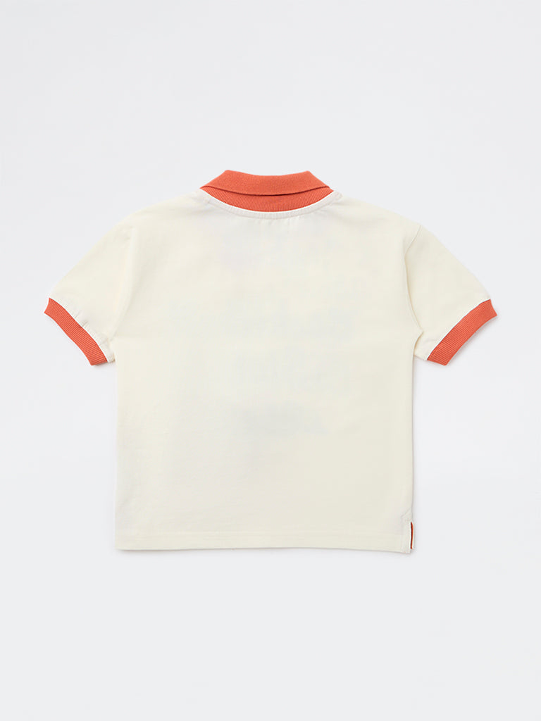 HOP Kids Boys Off-White Basketball-Themed Cotton T-Shirt