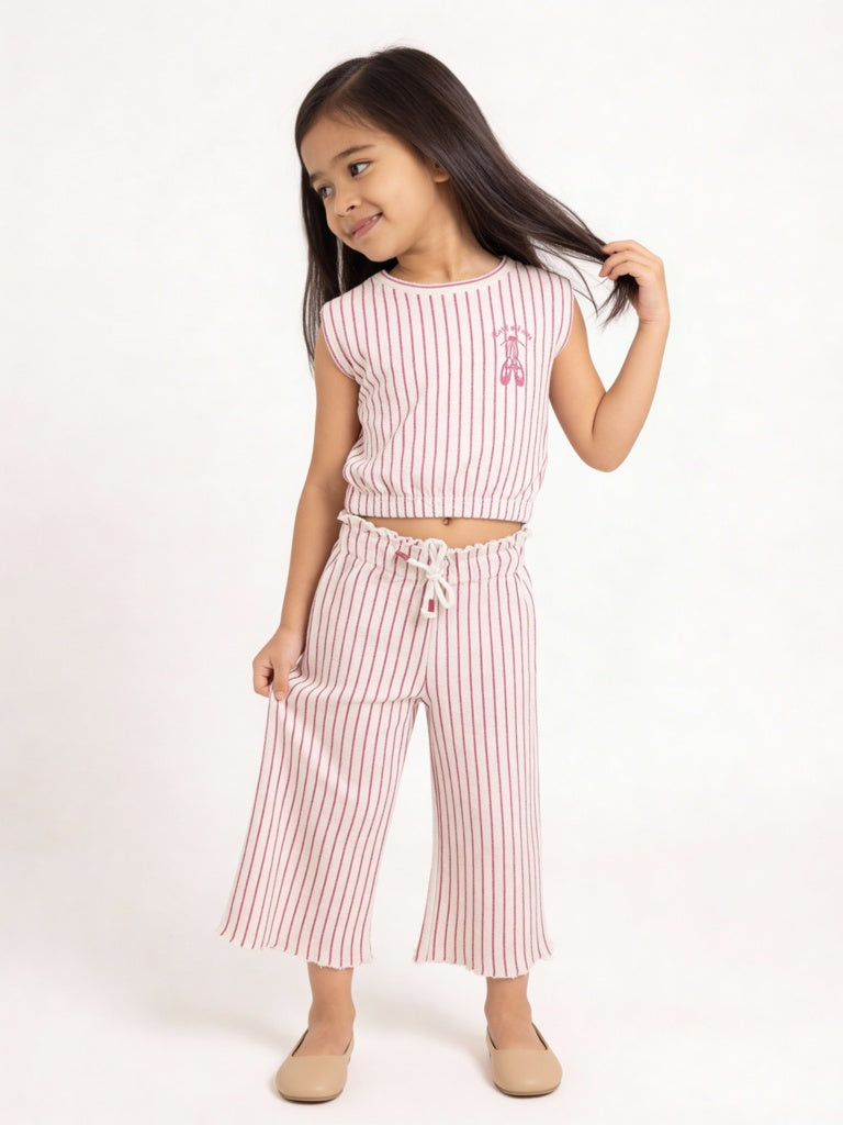 HOP Kids Girls by Wetside Pink Striped Cotton Co-ord Set