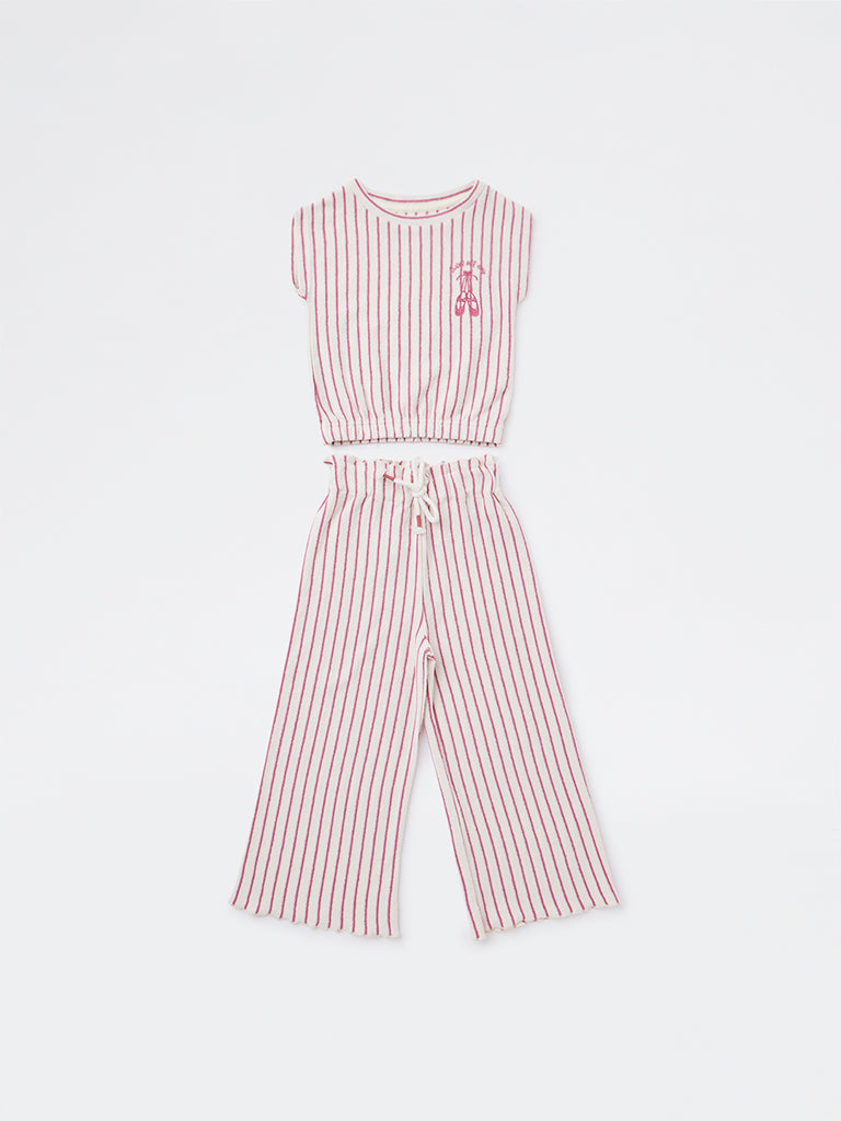 HOP Kids Girls by Wetside Pink Striped Cotton Co-ord Set