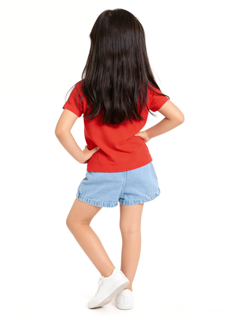 HOP Kids Girls Red Graphic Design Cotton T-Shirt