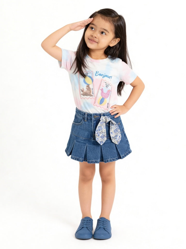 HOP Kids Girls Pink Tie-Dye Cotton T-Shirt