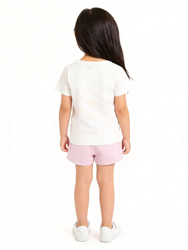 HOP Kids Girls White Printed Cotton T-Shirt