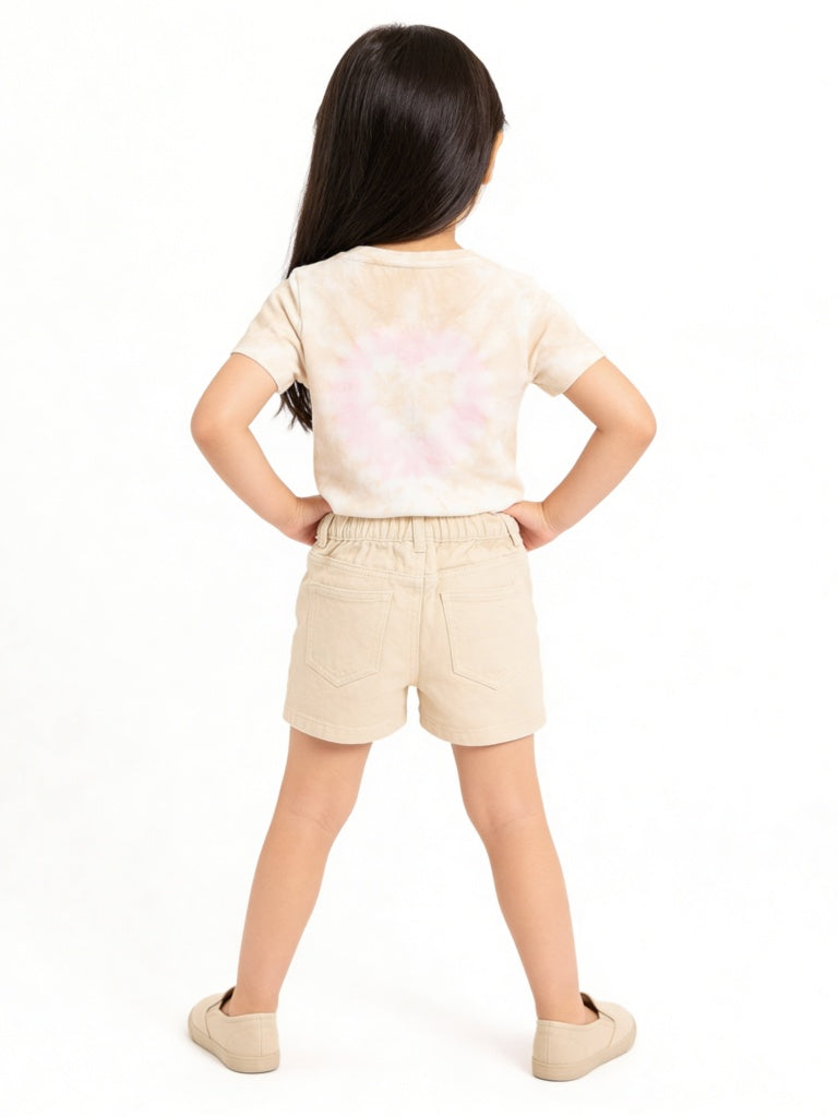 HOP Kids Girls Beige Embellished Cotton T-Shirt