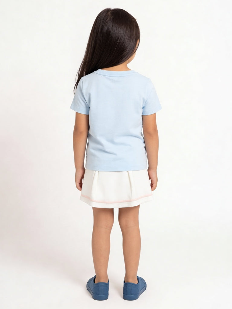 HOP Kids Girls Blue Printed Cotton T-Shirt