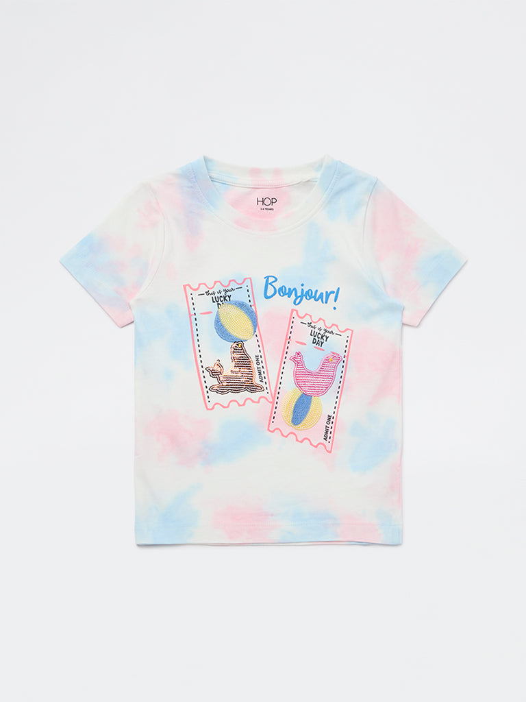 HOP Kids Girls Pink Tie-Dye Cotton T-Shirt