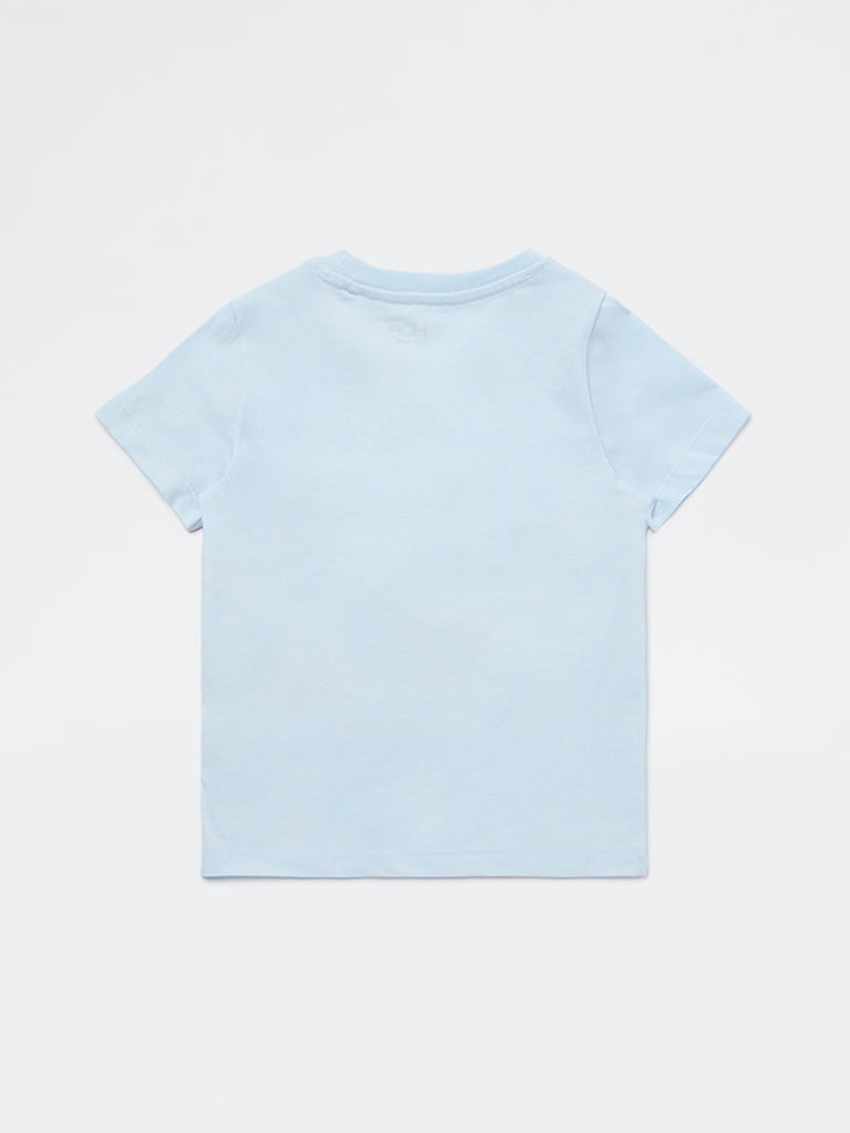 HOP Kids Girls Blue Printed Cotton T-Shirt