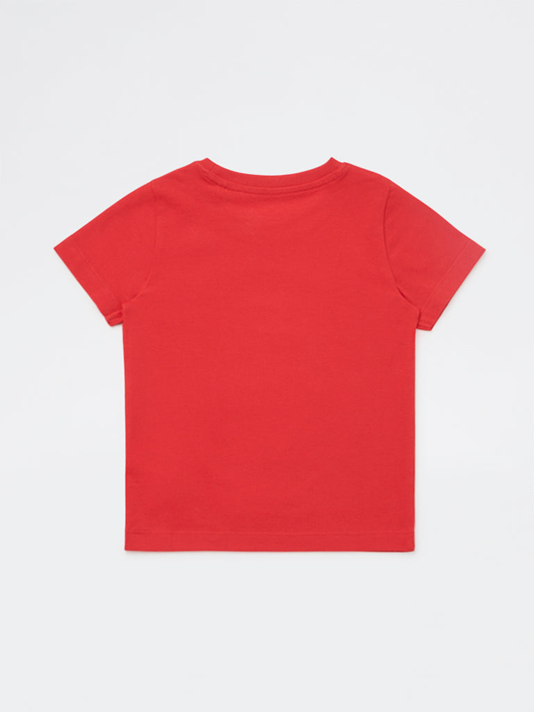 HOP Kids Girls Red Graphic Design Cotton T-Shirt