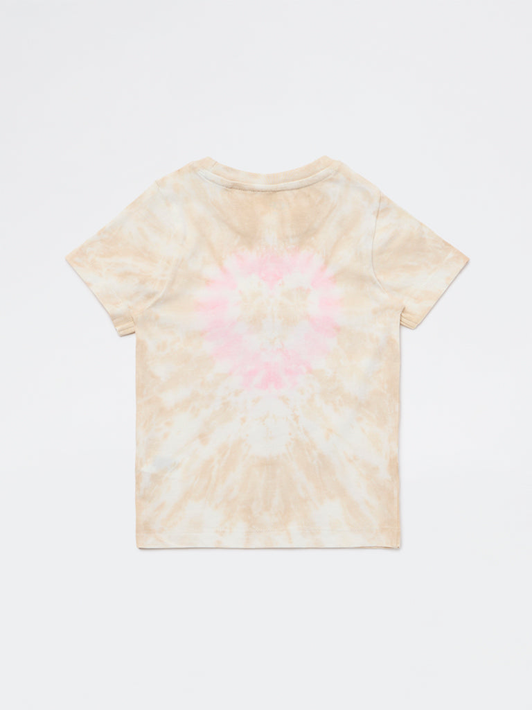 HOP Kids Girls Beige Embellished Cotton T-Shirt