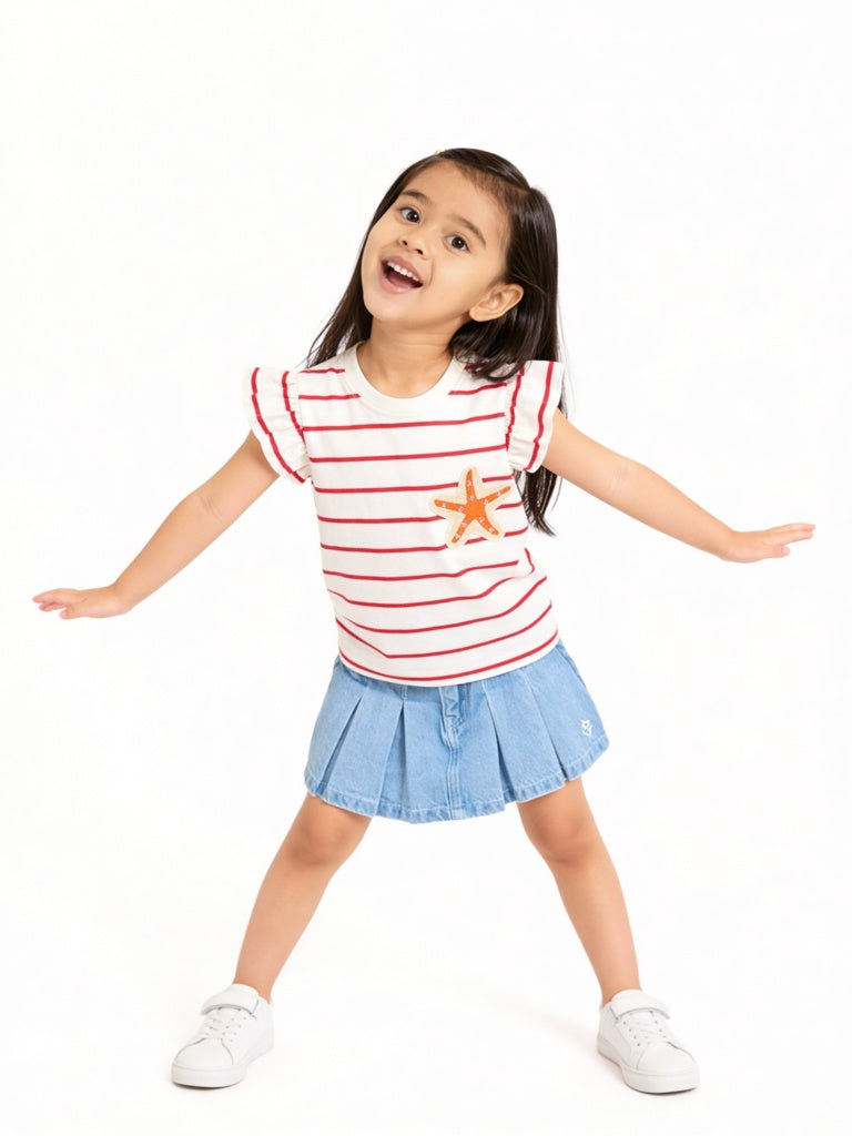 HOP Kids Girls Off-White Striped Cotton Top