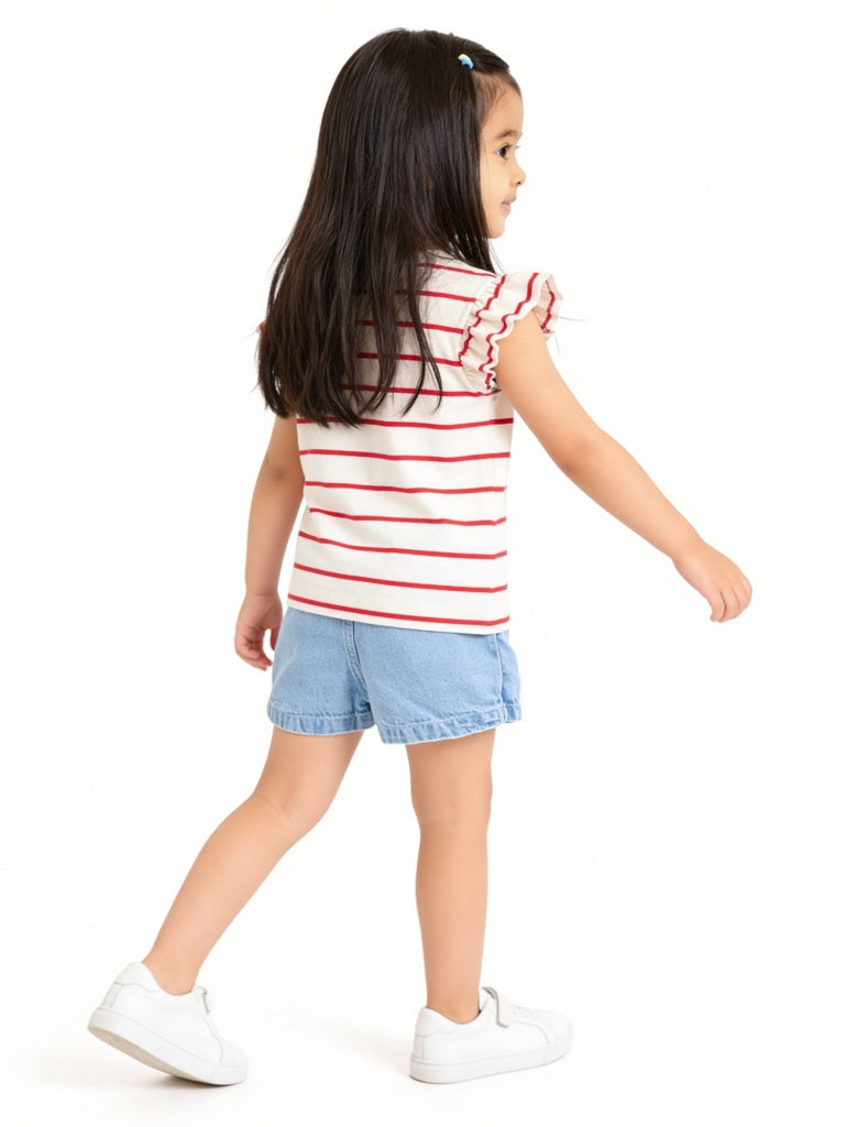 HOP Kids Girls Off-White Striped Cotton Top