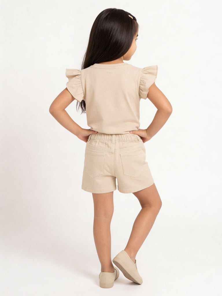 HOP Kids Girls Beige Crab Embroidered Cotton Top