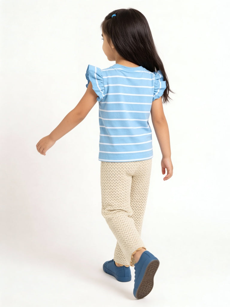 HOP Kids Girls Blue Striped Cotton Top