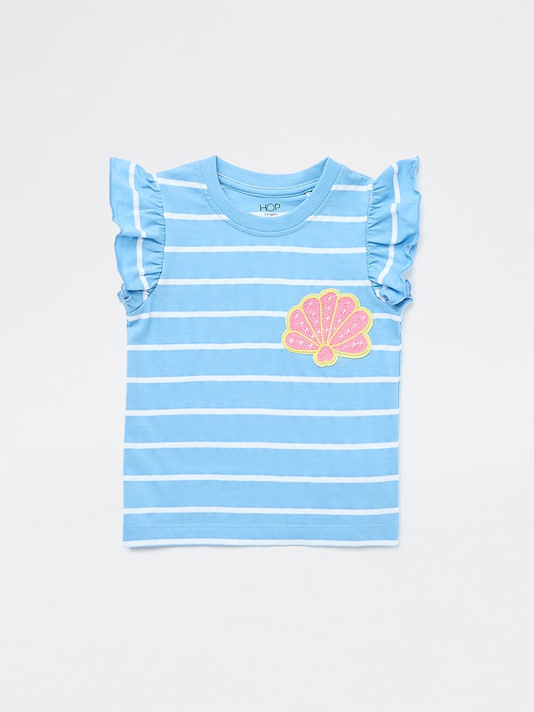 HOP Kids Girls Blue Striped Cotton Top