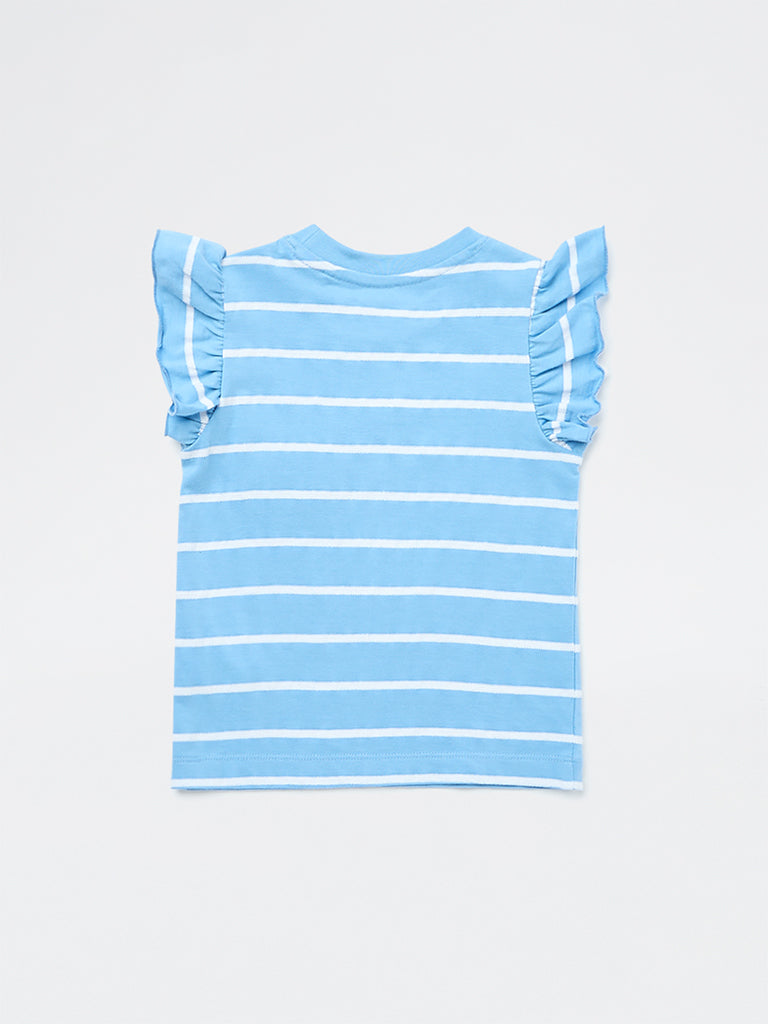 HOP Kids Girls Blue Striped Cotton Top