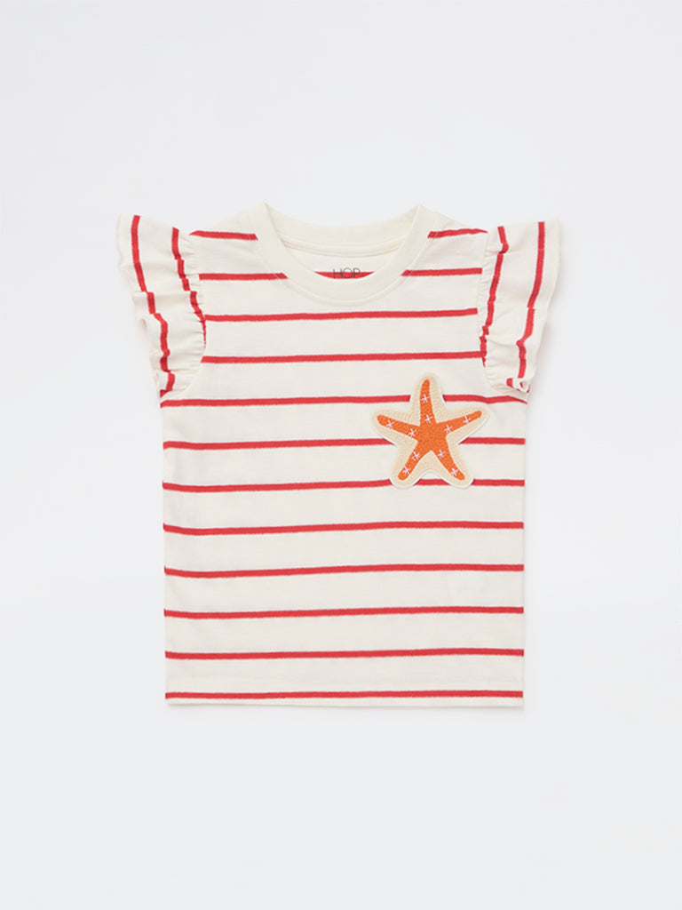 HOP Kids Girls Off-White Striped Cotton Top
