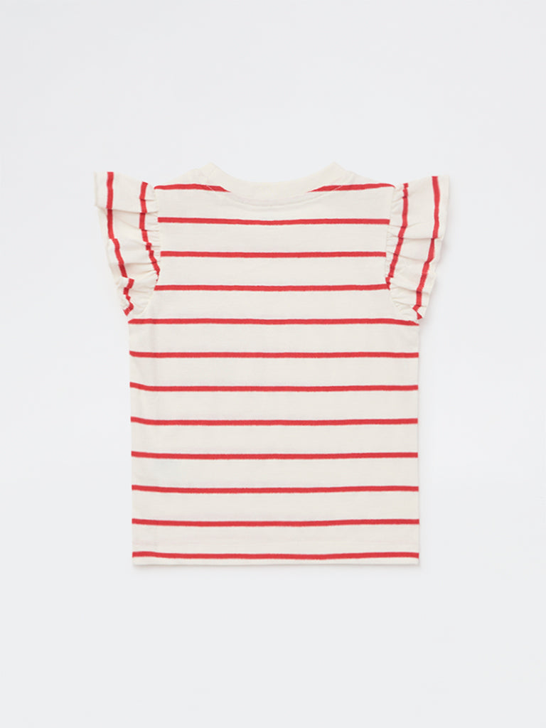 HOP Kids Girls Off-White Striped Cotton Top
