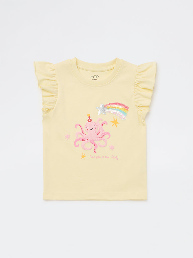 HOP Kids Girls Yellow Octopus Pattern Cotton Top