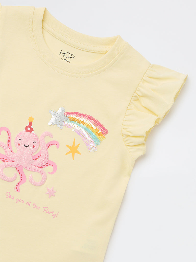 HOP Kids Girls Yellow Octopus Pattern Cotton Top