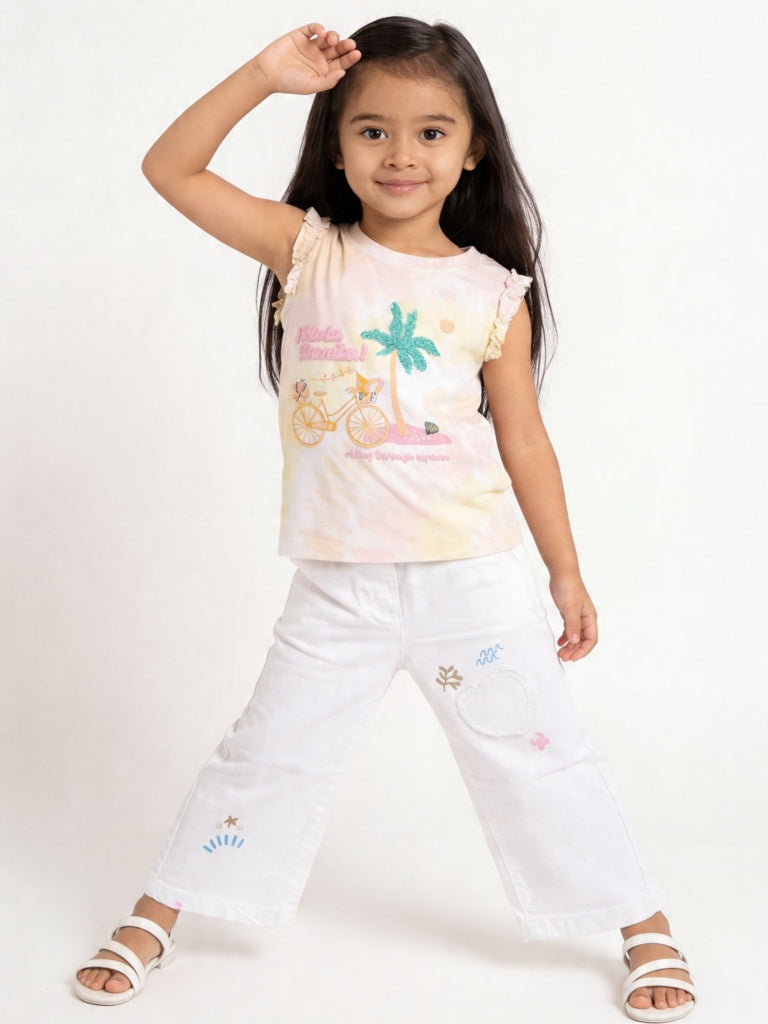 HOP Kids Girls Off-White Nautical Print Straight Jeans