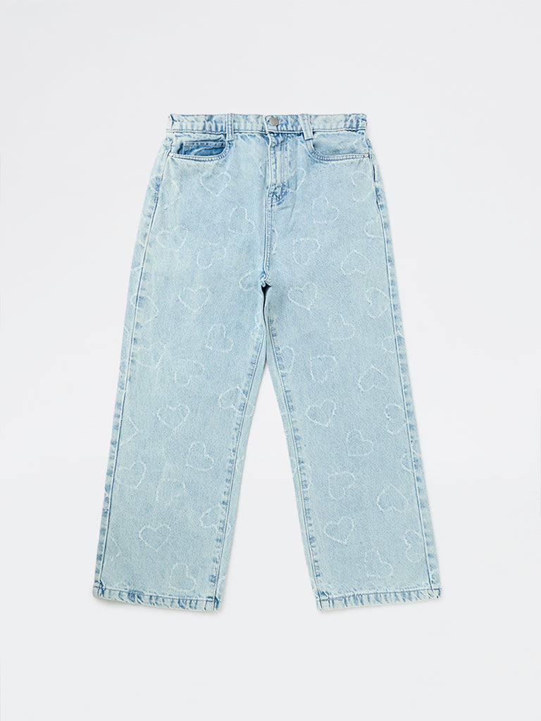HOP Kids Girls Light Blue High-Rise Relaxed-Fit Jeans