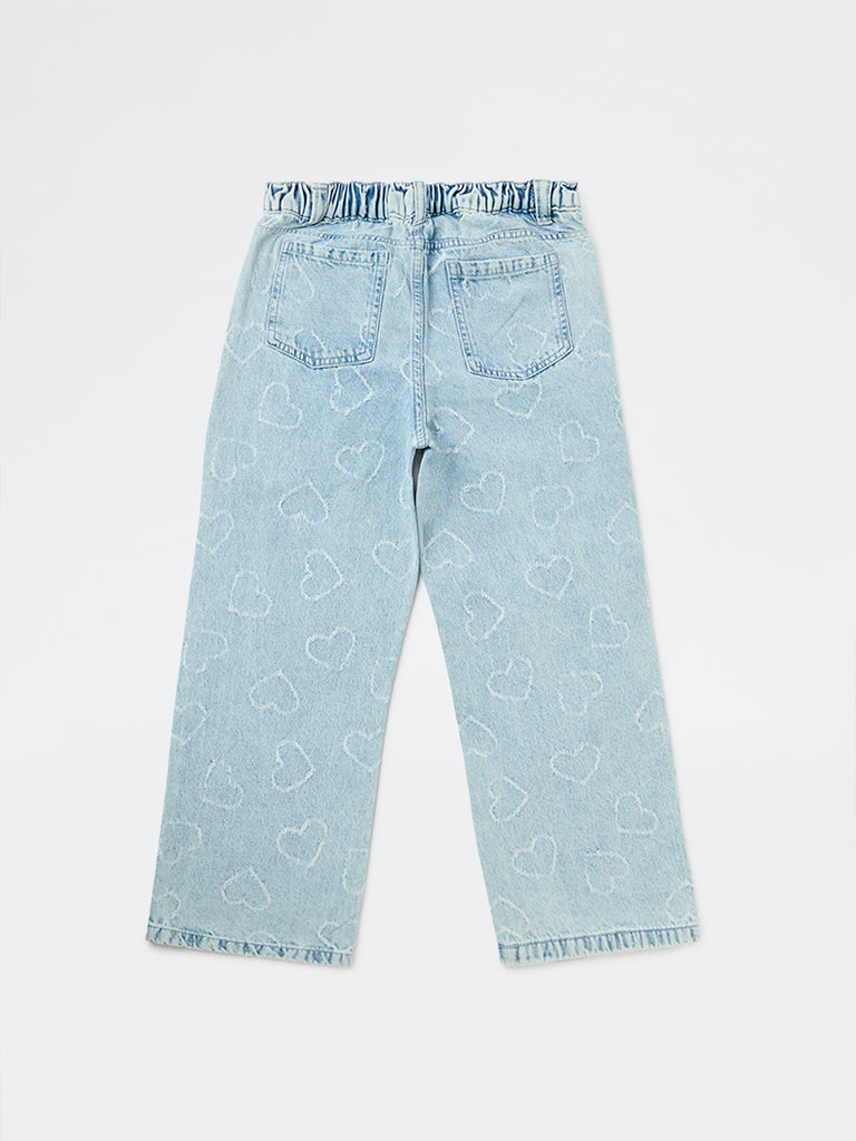 HOP Kids Girls Light Blue High-Rise Relaxed-Fit Jeans