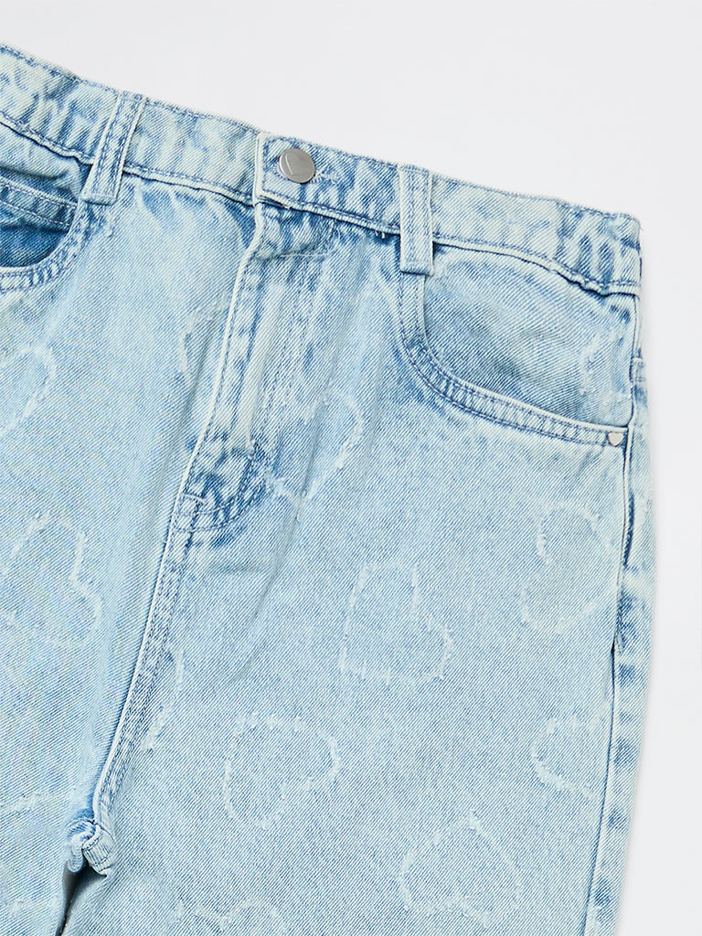 HOP Kids Girls Light Blue High-Rise Relaxed-Fit Jeans