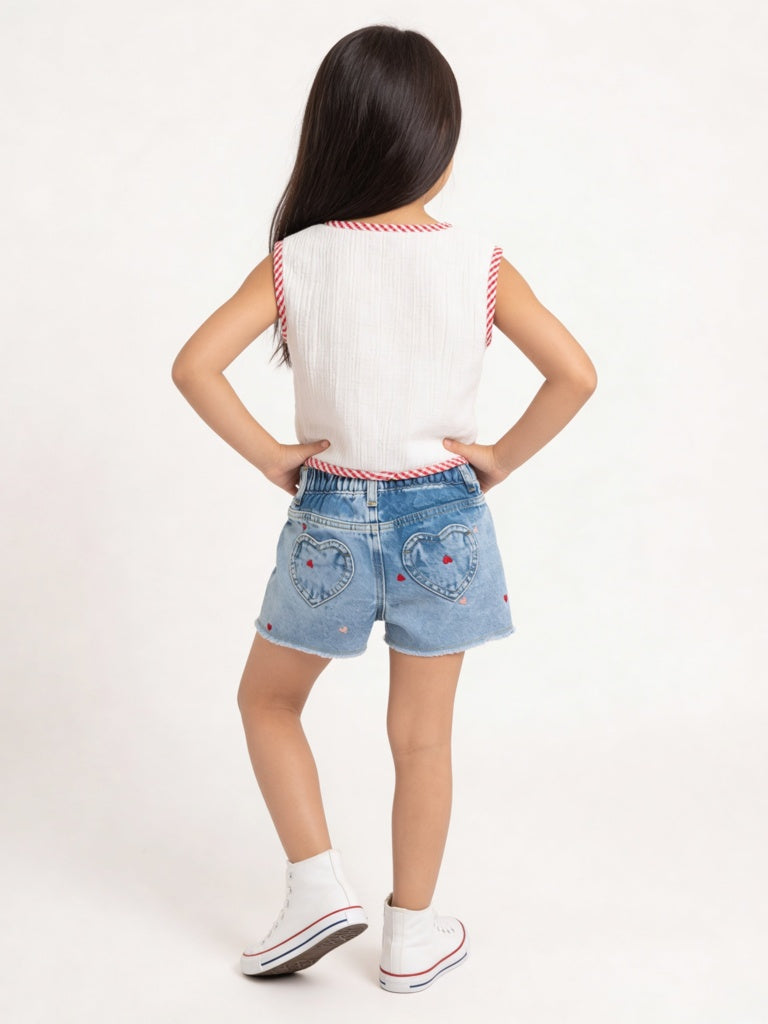HOP Kids Girls White Checkered Cotton Waistcoat