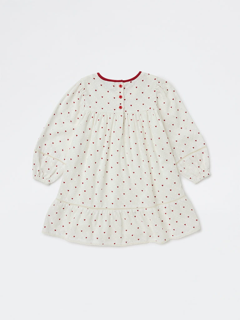HOP Kids Girls White Printed A-Line Cotton Dress
