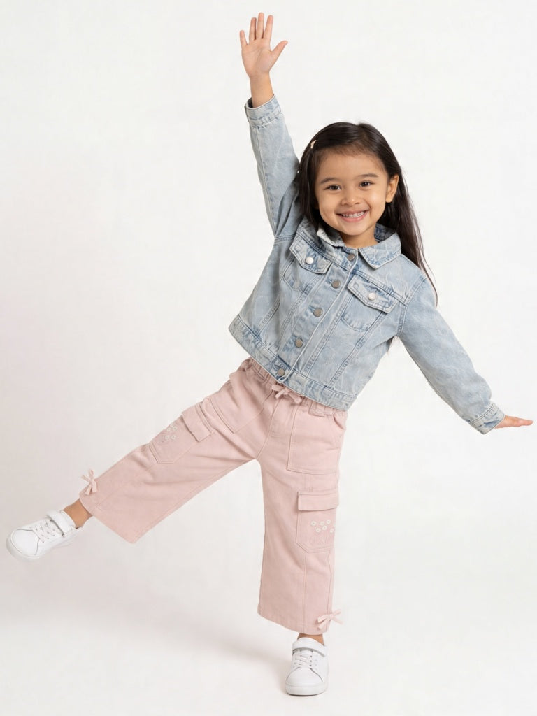HOP Kids Girls Blue Faded Denim Jacket