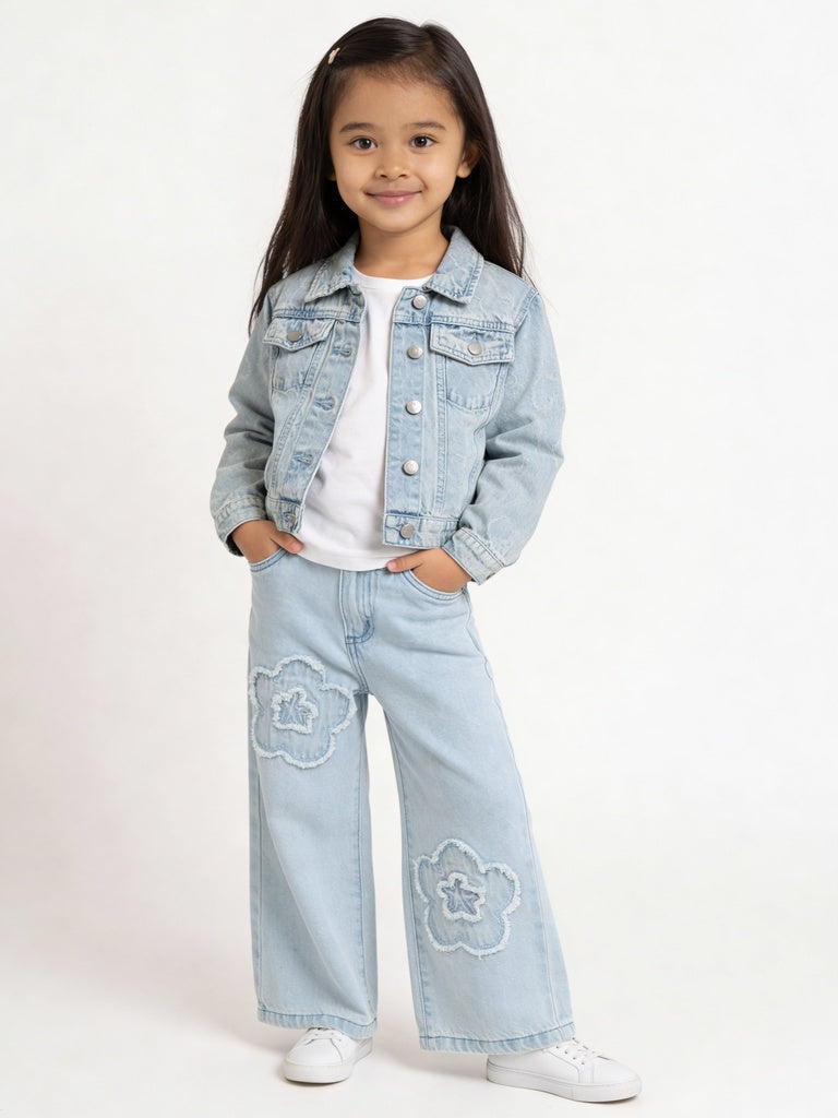 HOP Kids Girls Blue Faded Denim Jacket