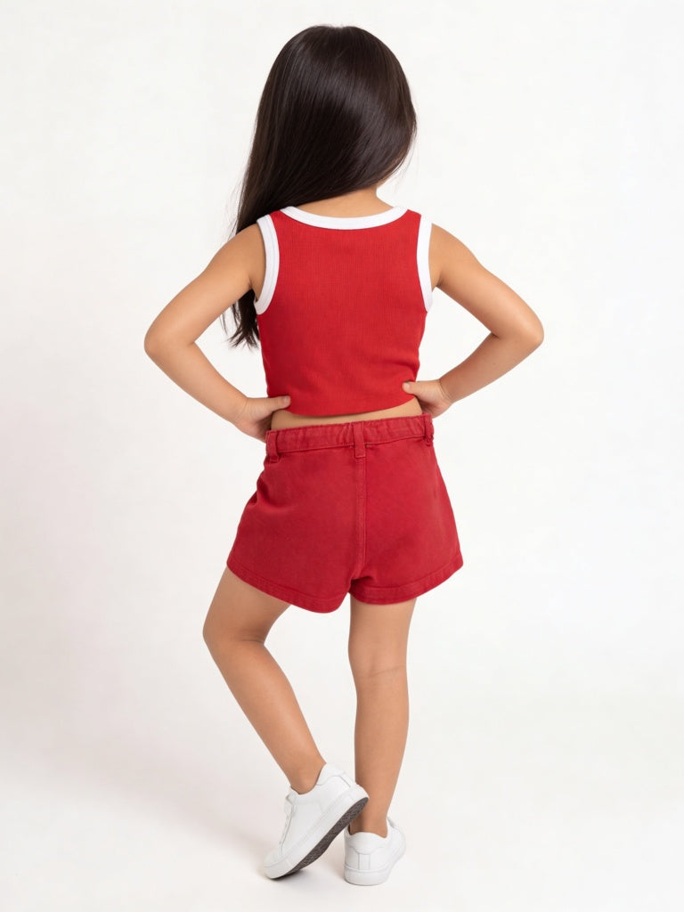 HOP Kids Girls Red Printed Cotton-Blend T-Shirt