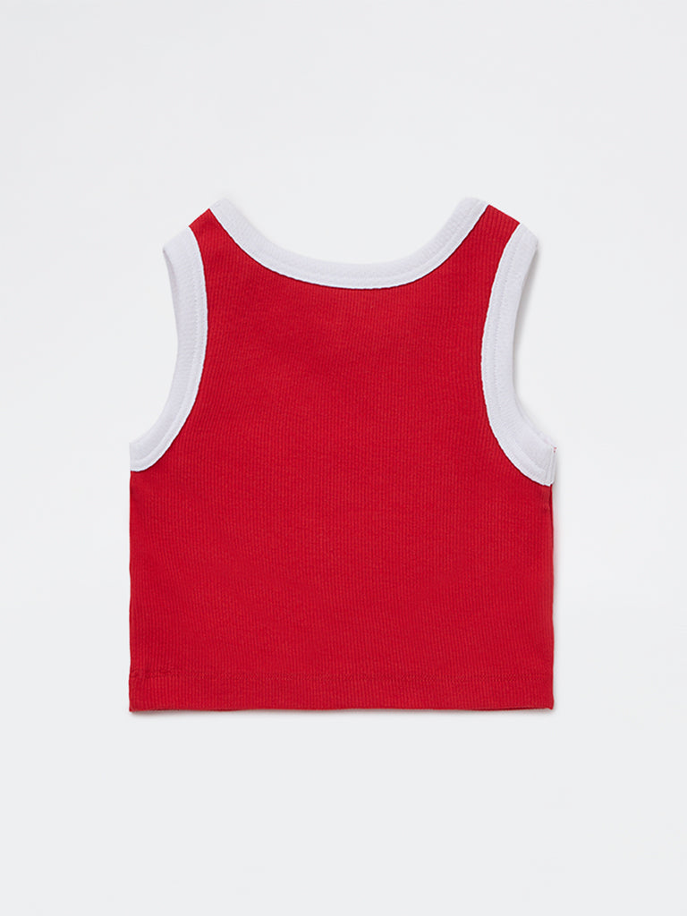 HOP Kids Girls Red Printed Cotton-Blend T-Shirt