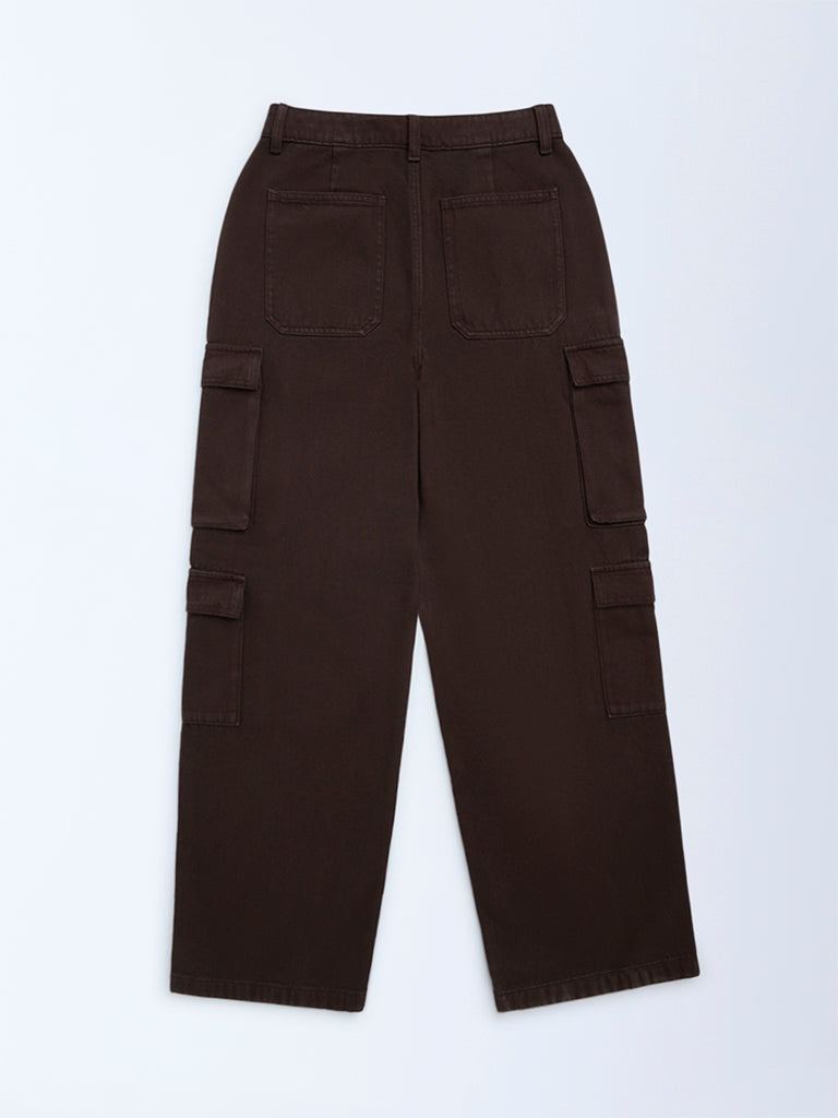 Boys Dark Brown Mid-Rise Cargo Jeans
