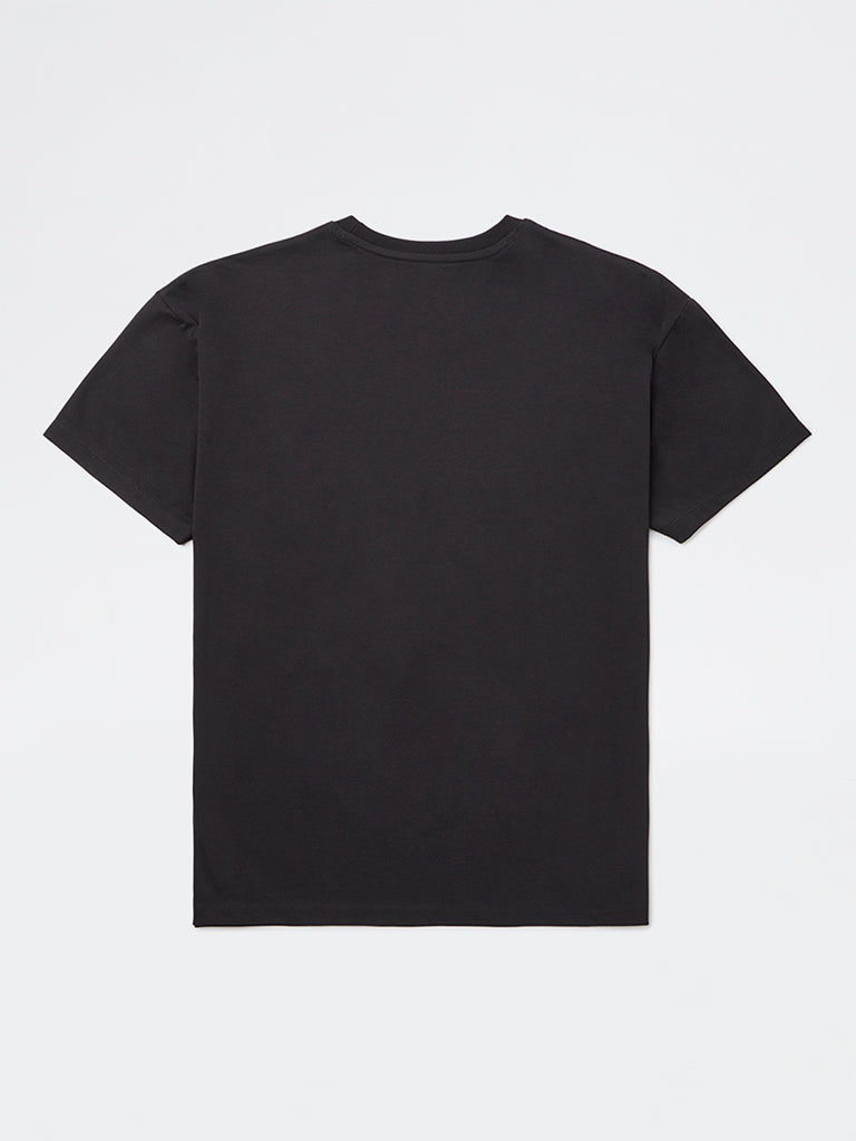 Girls Black Printed Cotton T-Shirt