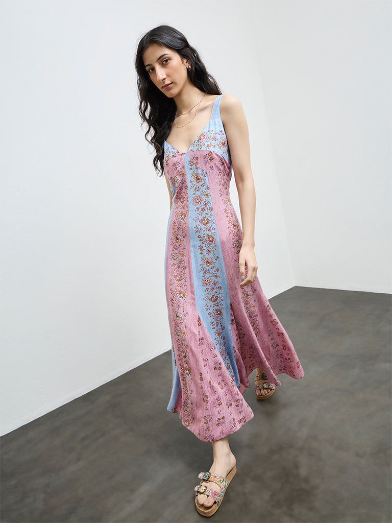 Bombay Paisley Multicolour Botanical Design Cotton A-Line Dress